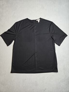 H&M Women's Black Short Sleeve Blouse Top Back Zipper Crewneck